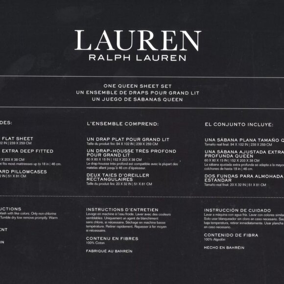 New Lauren Ralph Lauren Fog Leaf 100% Cotton Queen 4 pc Sheet Set Tan Beige - Picture 3 of 3